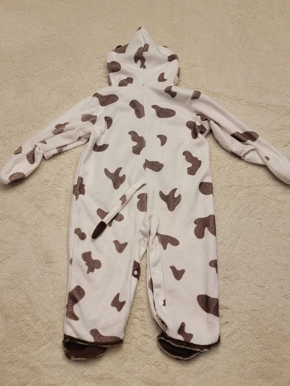 Toddler Fleece Brown And White Cow Halloween Jumpsuit Costume
